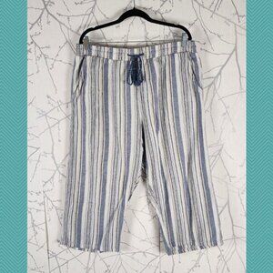 Penmans Blue Striped Linen Blend Pull On Capri Pants